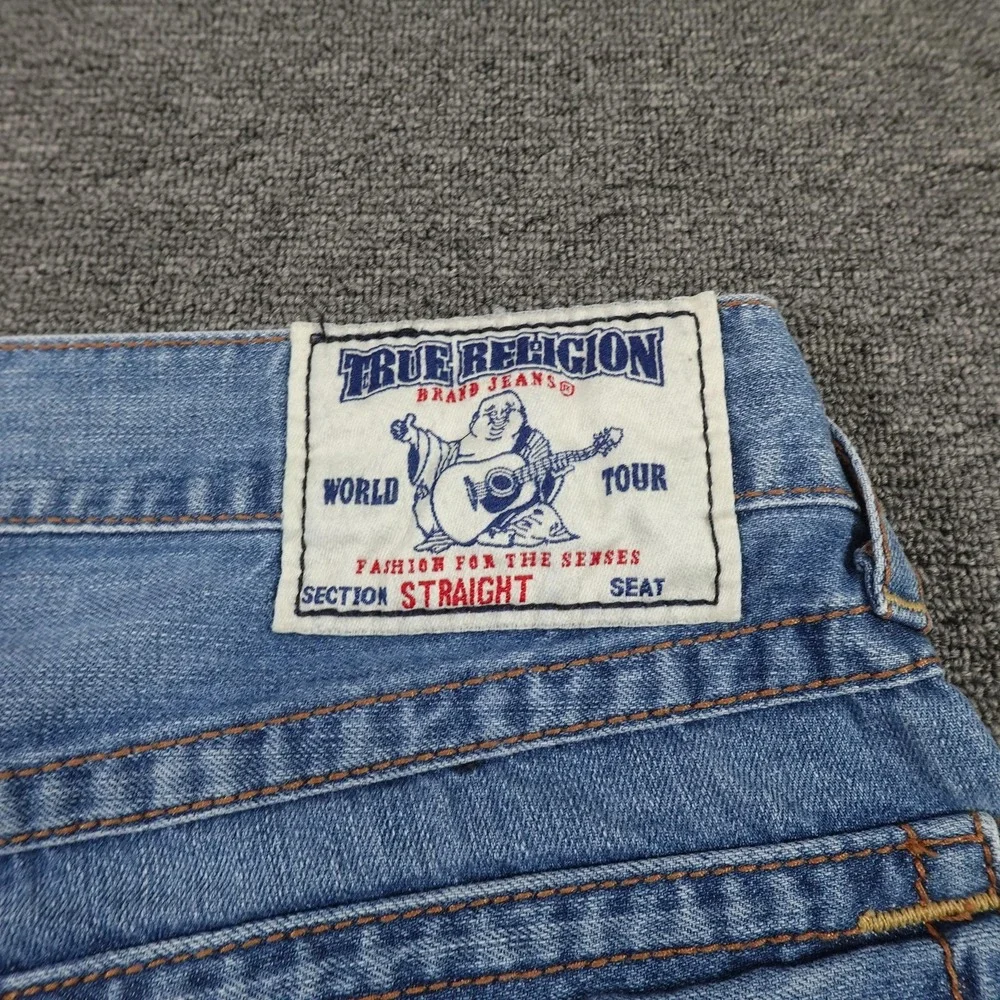 True Religion Jeans Mens 34 Blue Straight World Tour Horseshoe Stitch 34x29